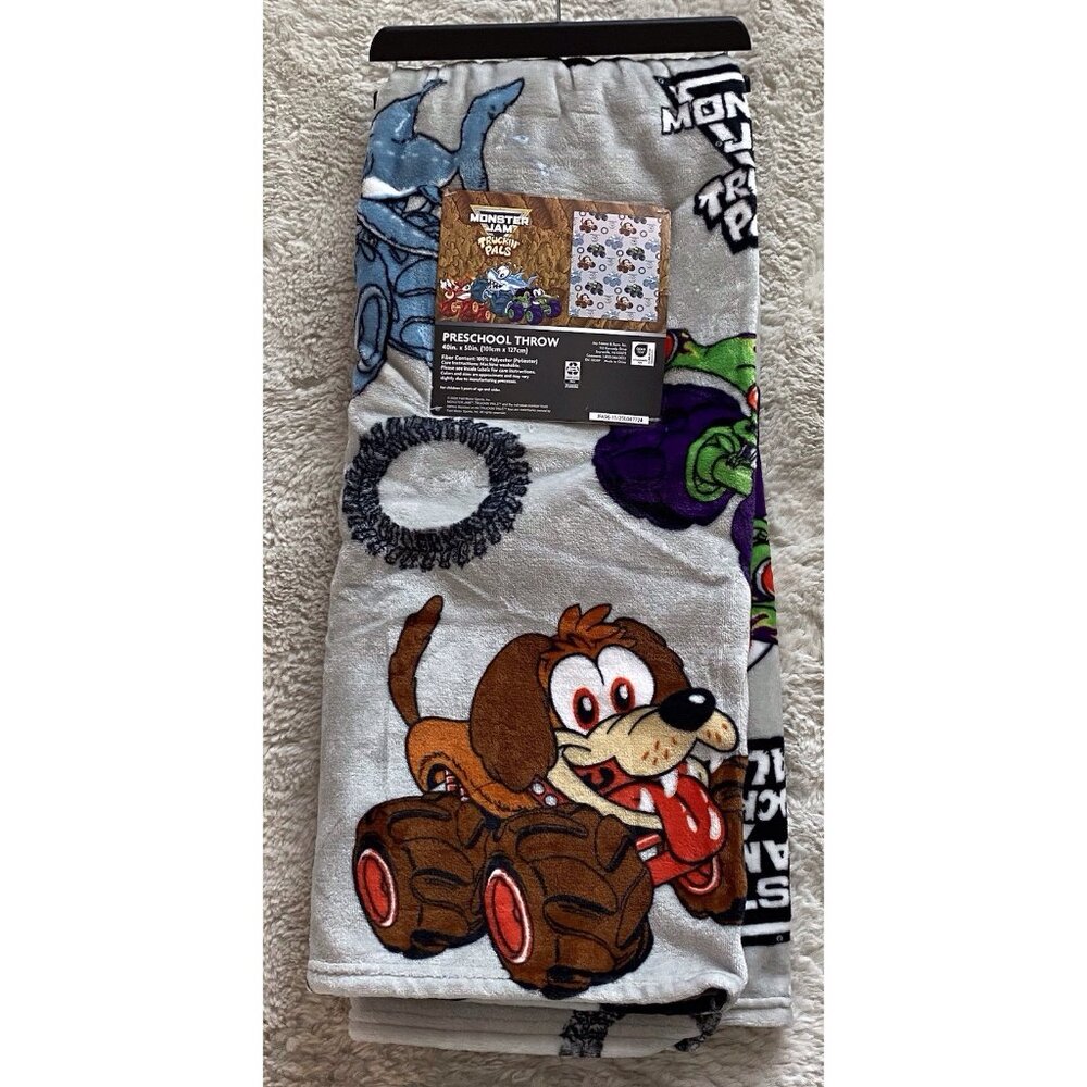 Monster‎ Jam Trucking Pals Soft Preschool Toddler Plush Throw Blanket 40” X 50”